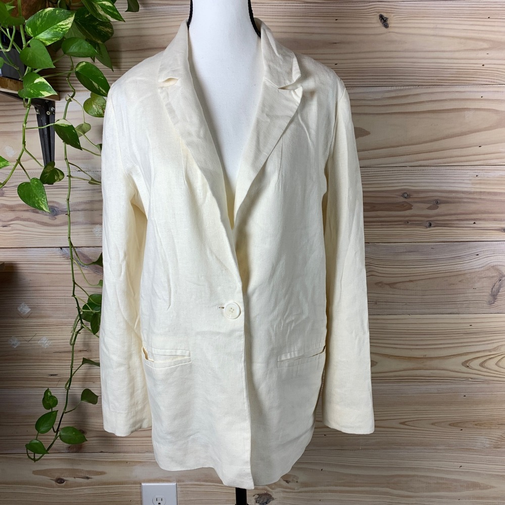 C/Meo Blazer Women Medium Cream‎ Linen Blend Single Button Classic Workwear
